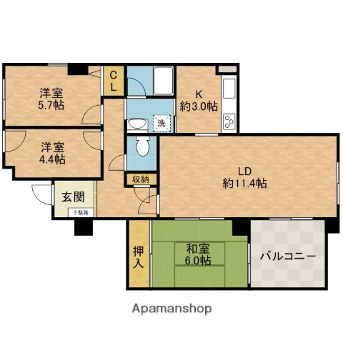 高槻ロイヤルマンション(3LDK/2階)の間取り写真
