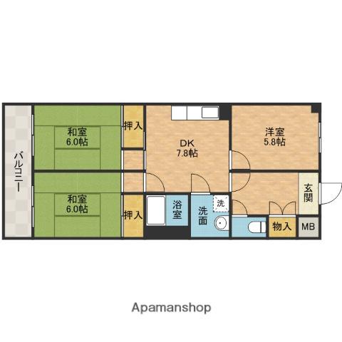 光栄ハイツ山手(3DK/4階)の間取り写真