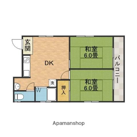プルシャン城南(2DK/3階)の間取り写真