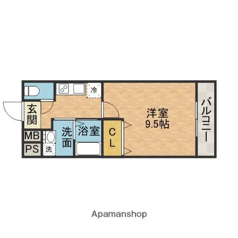 プライムコート南松原(1K/1階)の間取り写真