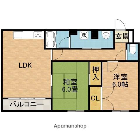バッハレジデンス高槻1(2LDK/3階)の間取り写真