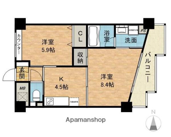 バレーロード辻子(2K/1階)の間取り写真