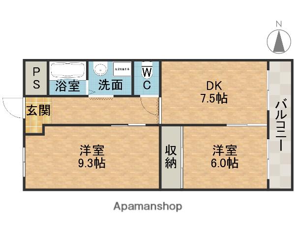 シャルマンコーポ摂津富田(2DK/6階)の間取り写真