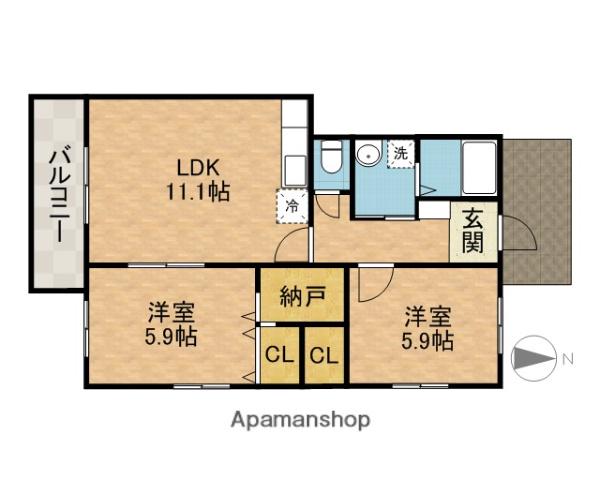 リフージュⅠ(2LDK/3階)の間取り写真