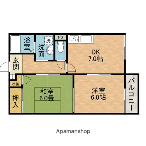 ハイツアシーネ(2DK/2階)の間取り写真