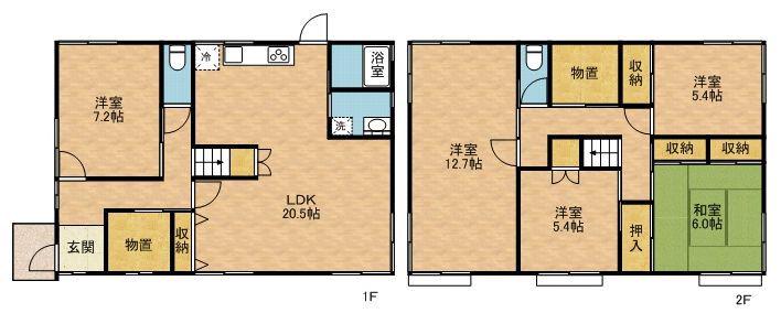 東海道本線 高槻駅 バス乗車時間：13分 成合旭橋バス停で下車 徒歩4分 2階建 築55年(5SLDK)の間取り写真