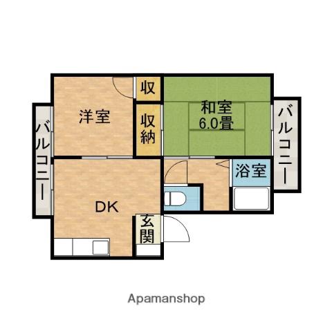 メロディーハイツ高槻Ⅰ(2DK/2階)の間取り写真