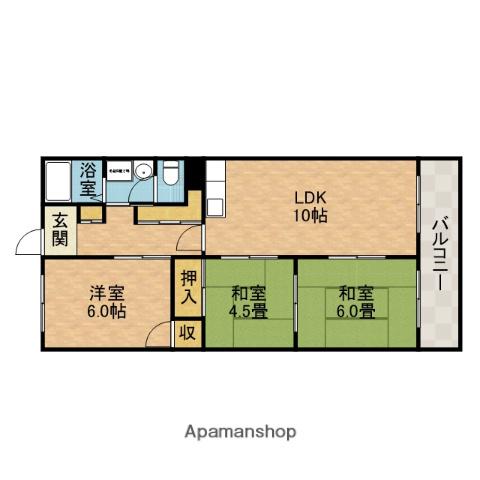 高槻ファミリーハイツ A棟(3LDK/2階)の間取り写真