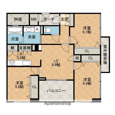 セレブ高槻北園町(3LDK/2階)の間取り写真