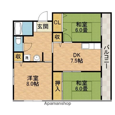 メゾンテック(3DK/2階)の間取り写真