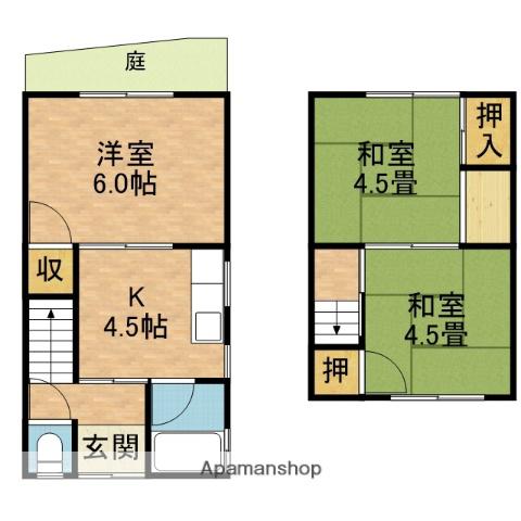東海道本線 高槻駅 徒歩22分 2階建 築57年(3K/1階)の間取り写真