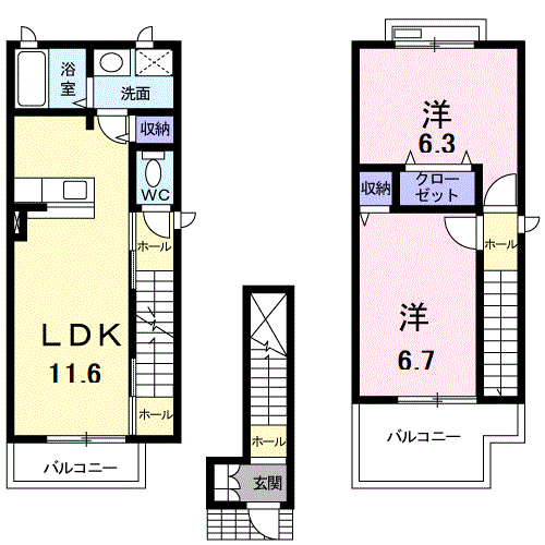 カーサ・コスモス(2LDK/2階)の間取り写真