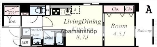 グランブルー高槻(1DK/4階)の間取り写真