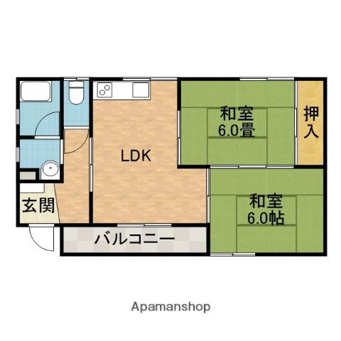 春日丘ハイツA棟(2LDK/2階)の間取り写真