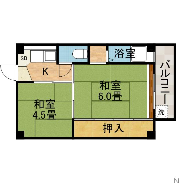 ビレッジハウス服部 4号棟(2K/4階)の間取り写真