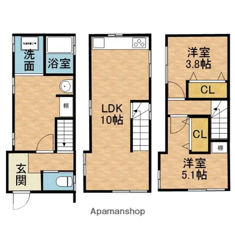 東海道本線 高槻駅 徒歩7分 3階建 築29年(2LDK)の間取り写真