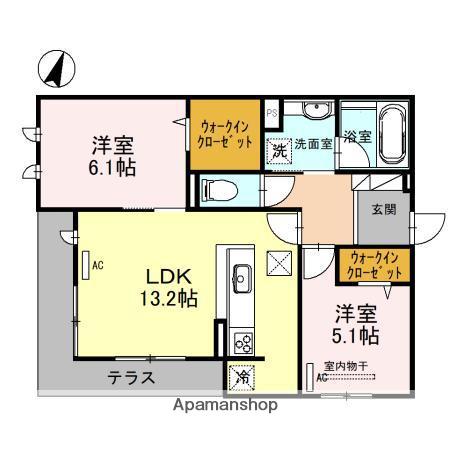 エトワール大山崎(2LDK/1階)の間取り写真