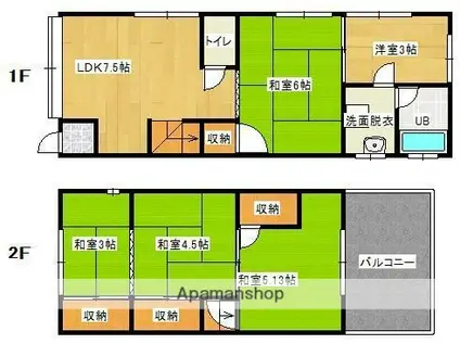 阪急電鉄京都線 上牧駅(大阪) 徒歩10分 2階建 築55年(4DK)の間取り写真