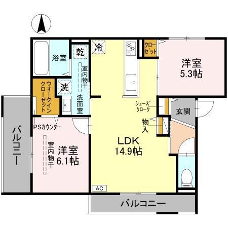 D-RESIDENCE下田部A棟(2LDK/3階)の間取り写真