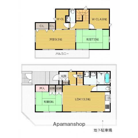 東海道本線 高槻駅 バス乗車時間：12分 高槻市営バス　松ヶ丘バス停で下車 徒歩1分 2階建 築18年(3SLDK)の間取り写真