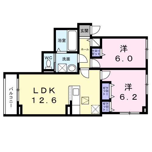 クローバー ノワール(2LDK/1階)の間取り写真