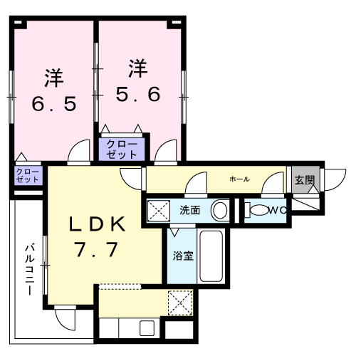 クローバー ノワール(2LDK/2階)の間取り写真