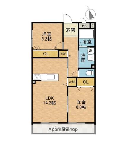 大蔵司2丁目共同(2LDK/1階)の間取り写真