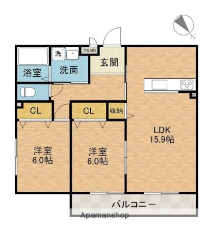 大蔵司2丁目共同(2LDK/2階)の間取り写真