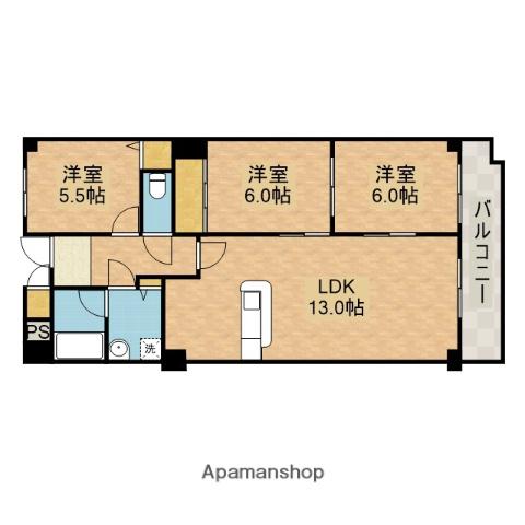 フェルザ南茨木(3LDK/6階)の間取り写真
