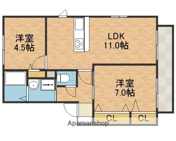 エスポワール(2LDK/1階)の間取り写真
