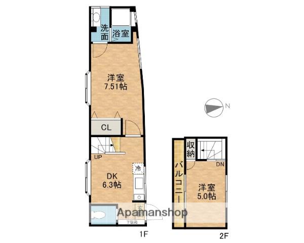 総持寺駅前グリーンハイツ2号館(2DK/1階)の間取り写真