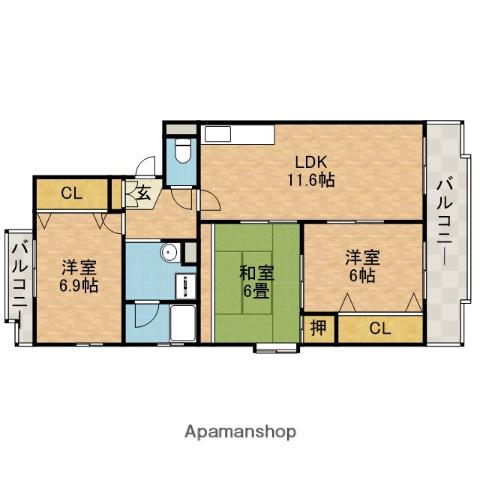 シャロームD(3LDK/3階)の間取り写真