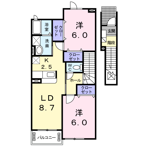 ブルックサイド(2LDK/2階)の間取り写真