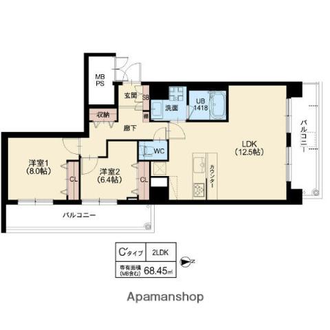 スプランディッド茨木天王(2LDK/1階)の間取り写真