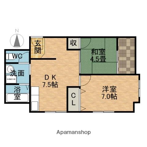 コーポかみすな(2DK/3階)の間取り写真