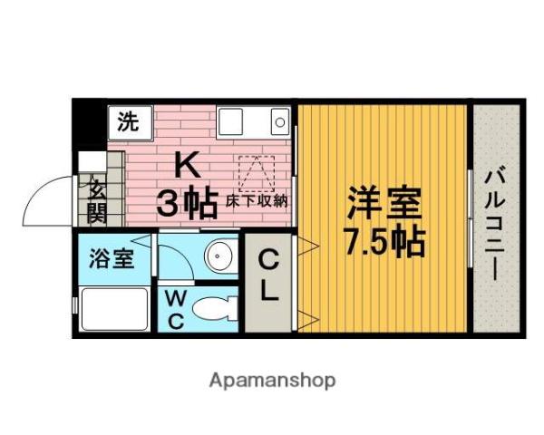 メゾンソレイユ岡町(1K/2階)の間取り写真