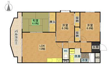 エスペランス春日(3LDK/8階)の間取り写真