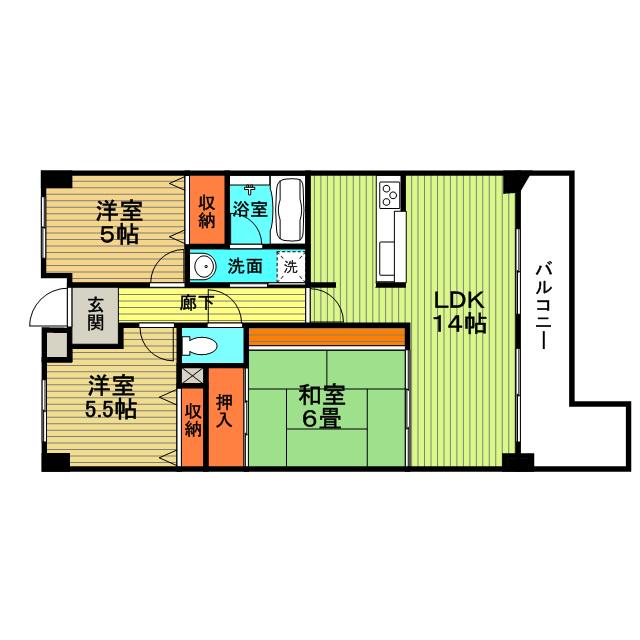グランビスタ上新田(3LDK/2階)の間取り写真