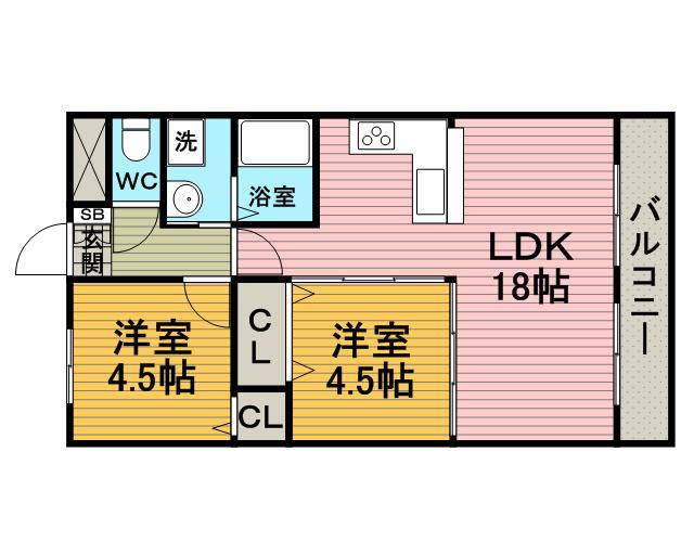 サンハイツ木多(2LDK/2階)の間取り写真