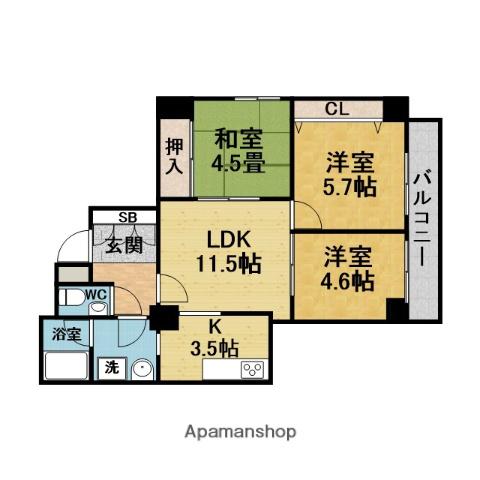 ラセーヌ蛍池(3LDK/4階)の間取り写真