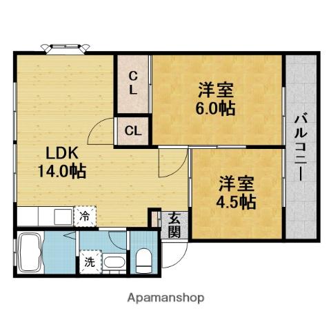 サンライズ曽根西ハイツ(2LDK/2階)の間取り写真