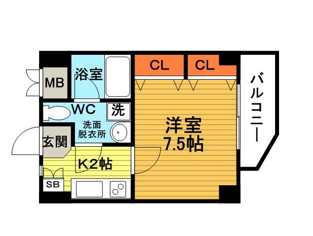 シャインビュー豊中(1K/7階)の間取り写真