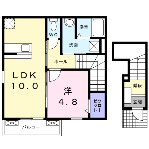 ディアコート(1LDK/2階)の間取り写真