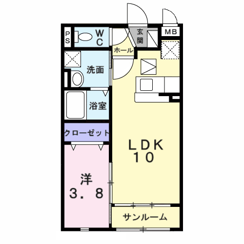 ピュアハート武庫之荘(1LDK/1階)の間取り写真