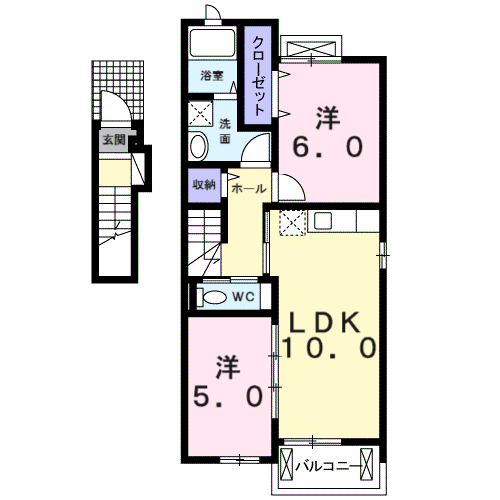 サニーフラット春日丘(2LDK/2階)の間取り写真