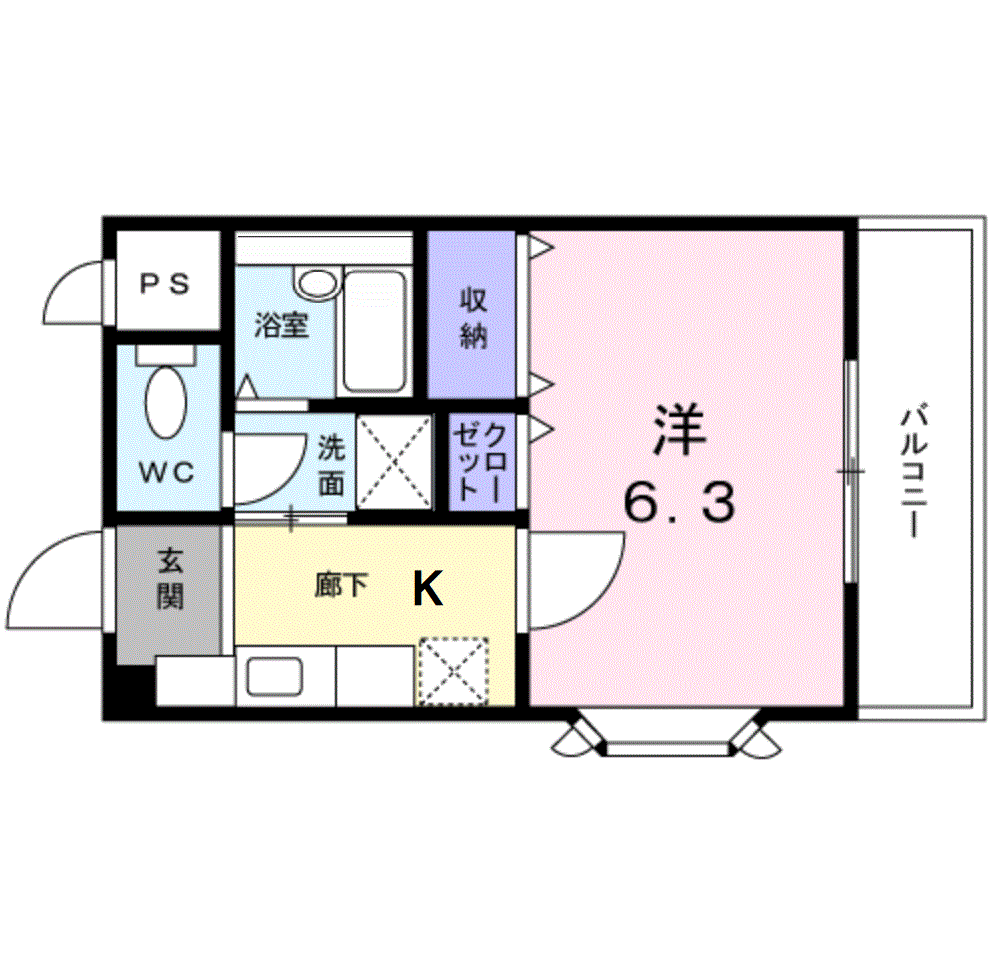 アミティエ石橋(1K/1階)の間取り写真