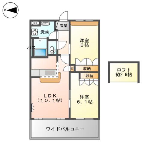 ティエドール(2LDK/2階)の間取り写真