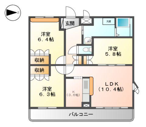 グランドール・ヴィラ(3LDK/3階)の間取り写真