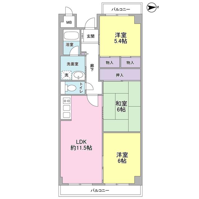 ヴィブレ岡本(3LDK/3階)の間取り写真
