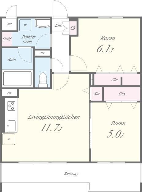 メゾンハナミズキ豊中(2LDK/1階)の間取り写真